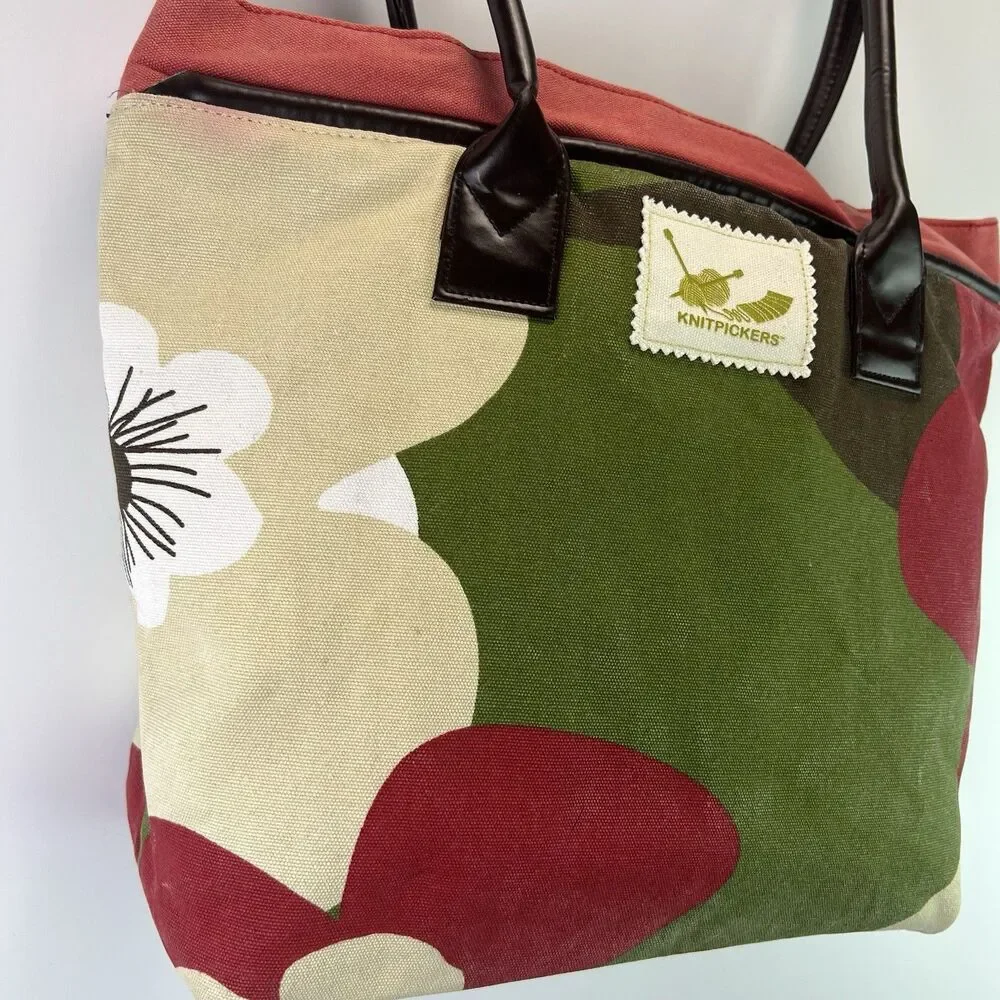 Knitpickers Floral Knitting Project Bag Oversized Canvas Bag Craft Supply Tote - Picture 4 of 8